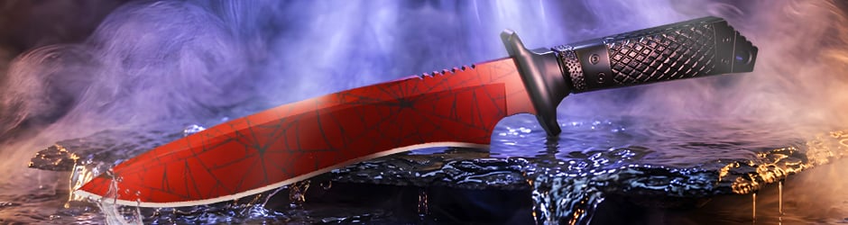 Classic Knife Crimson Web skin in CS2 with red blade and dark spider web pattern
