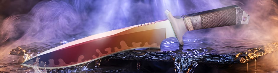 Classic Knife Fade skin in CS2 with yellow pink and purple gradient finish